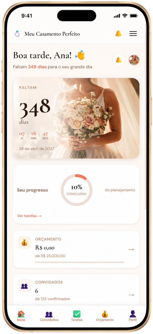 App Meu Casamento Perfeito em celular