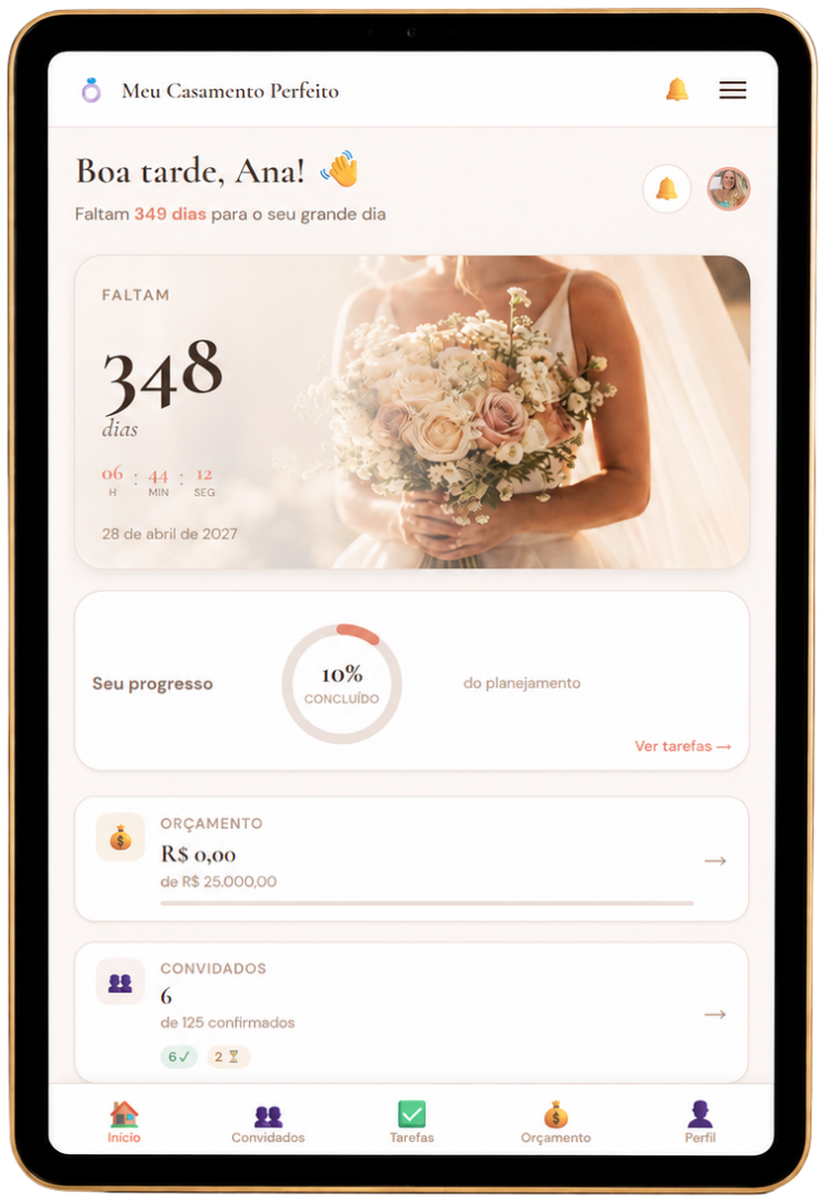 App Meu Casamento Perfeito em tablet